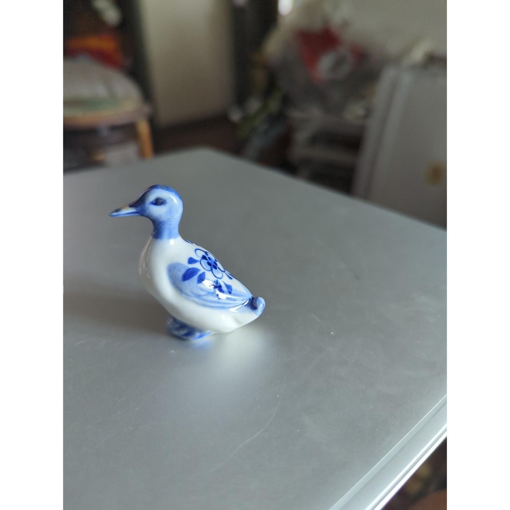 Miniature Delft Blue Hand Painted Ceramic Goose Duck Figurine